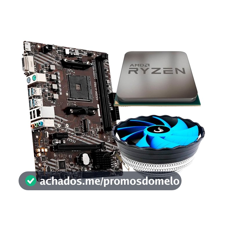 Placa Mãe MSI A520M-A PRO + Processador AMD Ryzen 5 5500F + Air Cooler Gamer Rise Mode X2