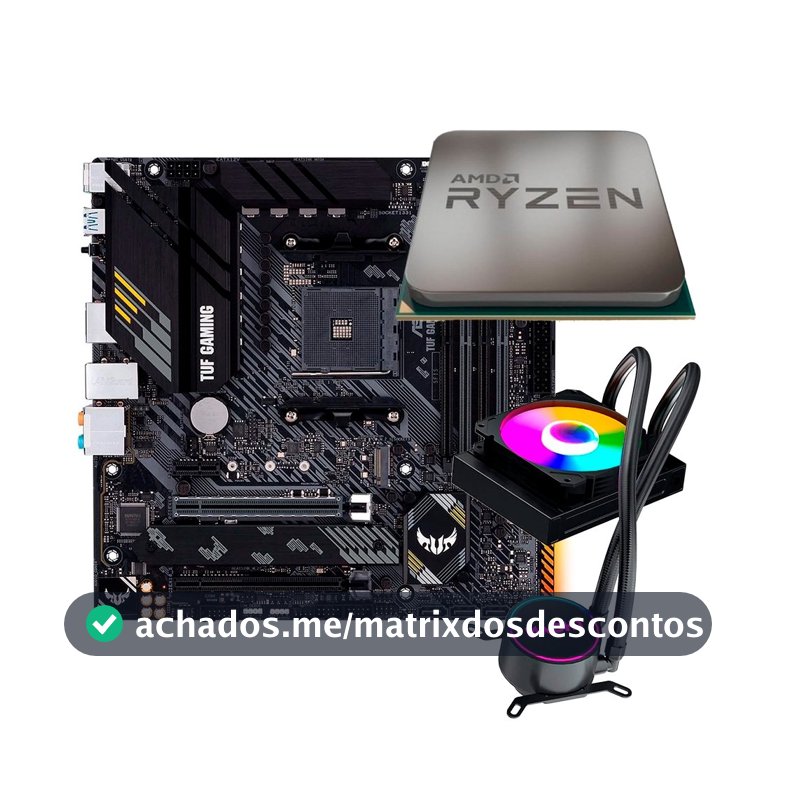 Placa-Mãe ASUS TUF Gaming B550M-Plus + Processador AMD Ryzen 7 5700X + Water Cooler MACH1 Logic