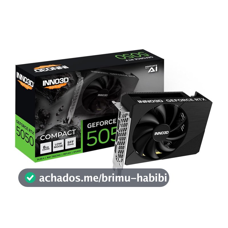 Placa de Vídeo Inno3D RTX 5050 COMPACT Nvidia GeForce. 8GB, GDDR6, 128bits, DLSS 4, Ray Tracing - N50501-08D6-174080N