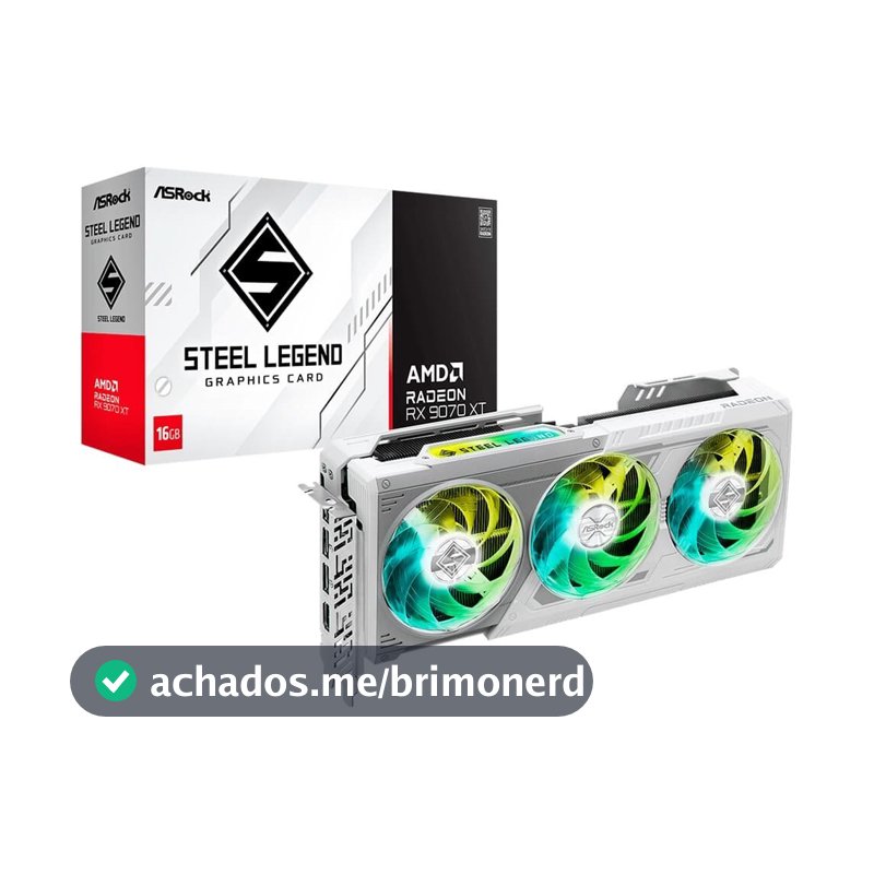 Placa de Vídeo ASRock RX 9070 XT Steel Legend AMD Radeon, ARGB, 16GB, GDDR6, 2970MHz, FidelityFX, RDNA - 90-GA5DZZ-00UANF