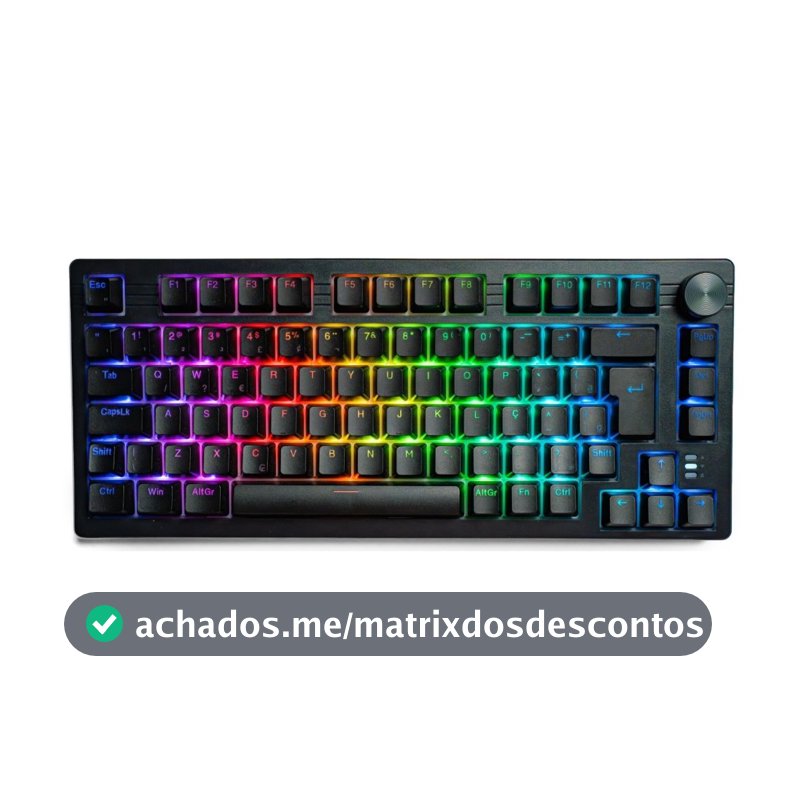 Teclado Sem Fio Mecânico Gamer Husky Nomadic, RGB, Switch Gateron G Pro Red, Bluetooth, ABNT2, Preto - HTG800PTVR
