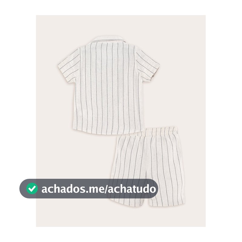 Conjunto curto bebê em viscose risca de giz - off-white