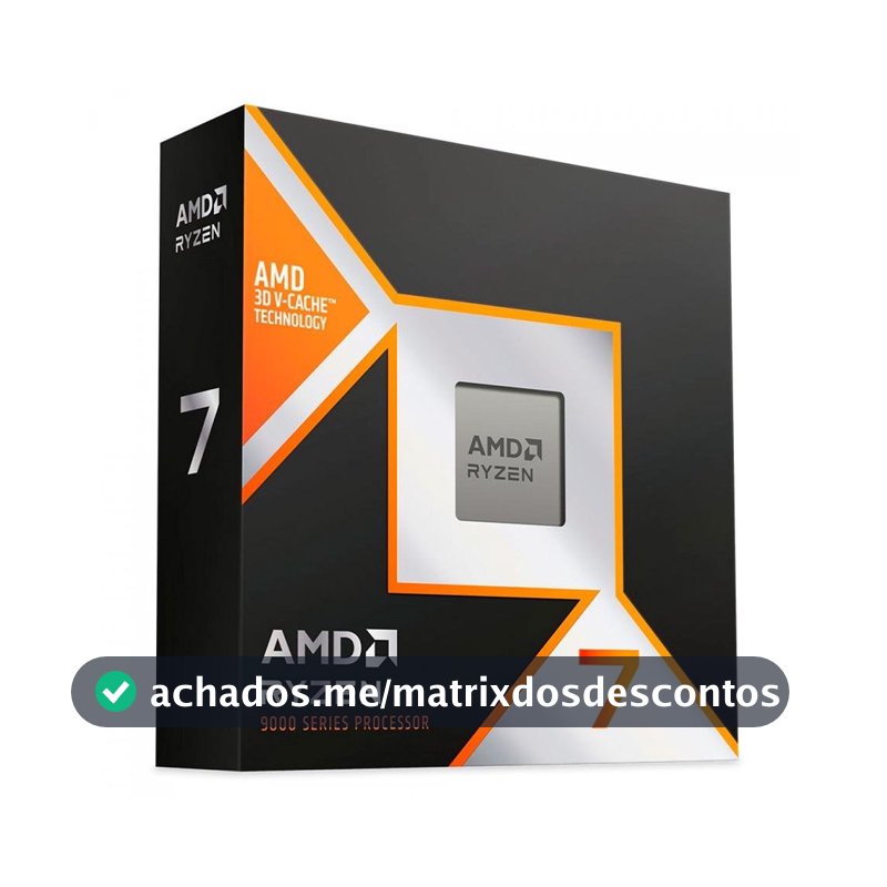 Processador AMD Ryzen 7 9800X3D, 4.7GHz (5.2GHz Max Turbo), Cache 104MB, 8 Núcleos, 16 Threads, AM5, Com Vídeo Integrado - 100-100001084WOF