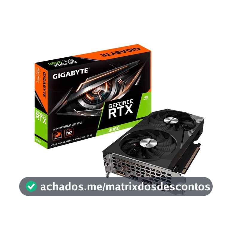 Placa de Vídeo RTX 3060 Windforce OC 12G (rev. 2.0) Gigabyte NVIDIA GeForce, 12GB GDDR6, 192bits, Ray Tracing - GV-N3060WF2OC-12GD
