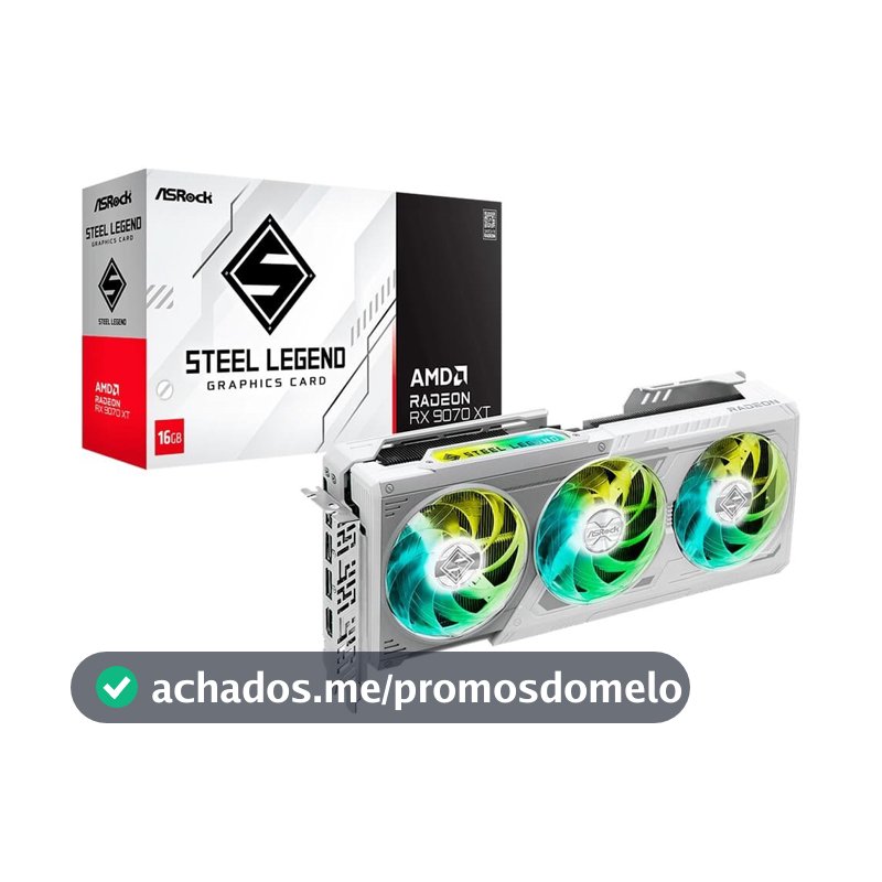 Placa de Vídeo ASRock RX 9070 XT Steel Legend AMD Radeon, ARGB, 16GB, GDDR6, 2970MHz, FidelityFX, RDNA - 90-GA5DZZ-00UANF