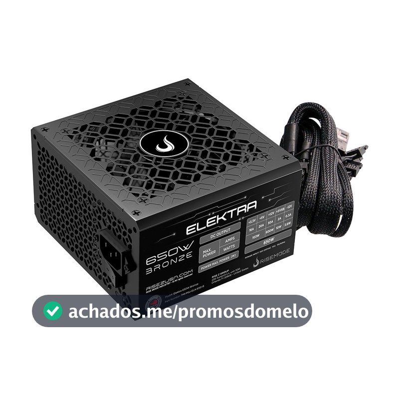 Fonte Gamer Rise Mode Elektra, 650W, Bronze, PFC Ativo, Preto - RM-PSU-ELK-650-B