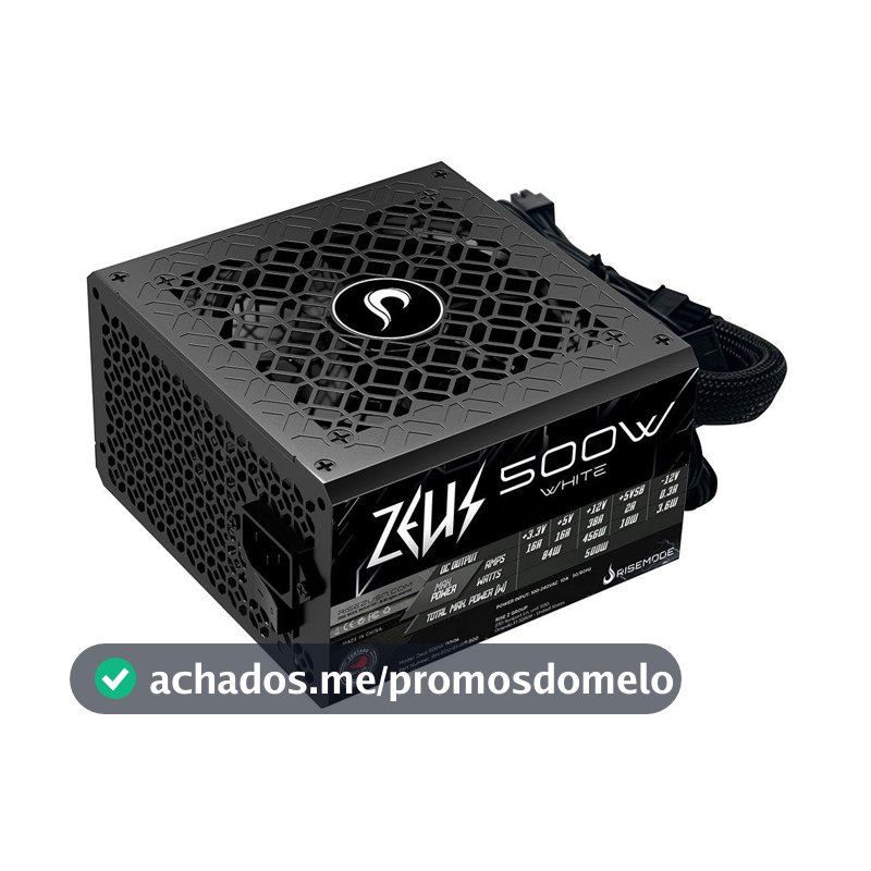 Fonte Gamer Rise Mode Zeus, 500W, PFC Ativo, Preto - RM-PSU-01-WT-500