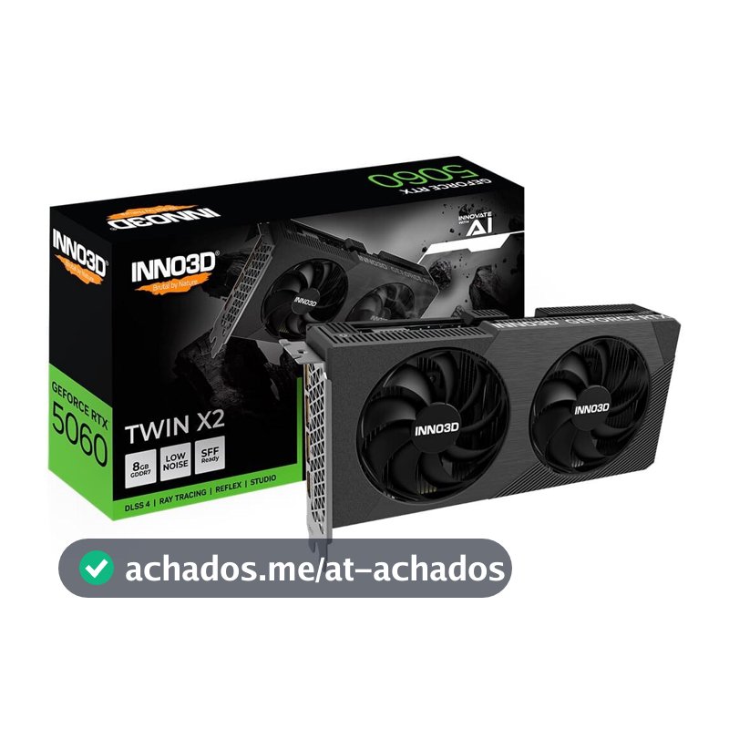 Placa de Video Inno3D RTX 5060 Twin X2 NVIDIA Geforce, 8GB, 128bits, 2497MHz, FP4 e DLSS 4, Ray Tracing - N50602-08D7-195071N