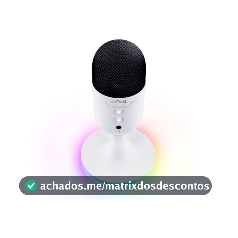 Microfone Gamer GXTrust 234W Yunix RGB, USB Compacto, Filtro Pop e Mudo, Branco - 25374
