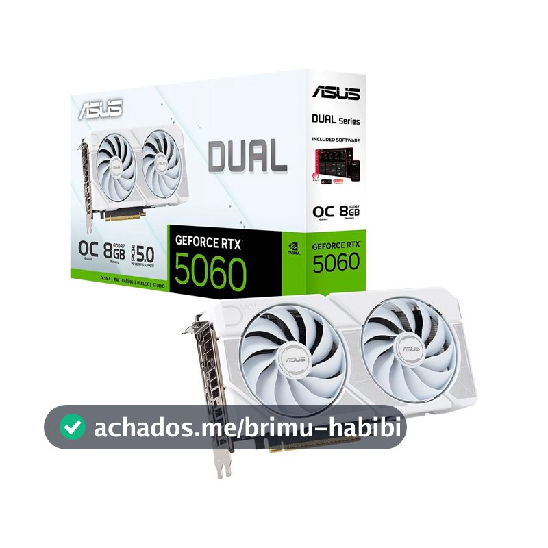 Placa de Vídeo ASUS Dual RTX 5060 White OC Edition NVIDIA GeForce, 8GB, GDDR7 - DUAL-RTX5060-O8G-WHITE
