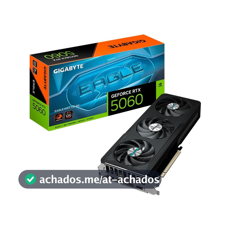 Placa de Vídeo Gigabyte RTX 5060 EAGLE MAX OC 8GB NVIDIA GeForce, 8GB GDDR7, 128bit, Triple Fan, Ray Tracing - GV-N5060EAGLEMAX OC-8GD