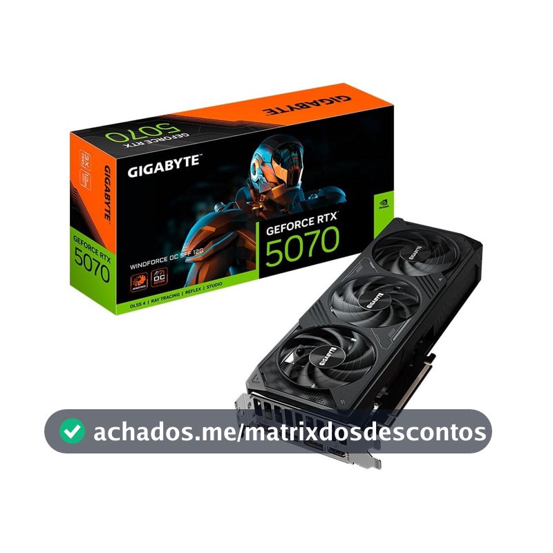 Placa de Vídeo Gigabyte RTX 5070 WINDFORCE OC SFF 12G NVIDIA GeForce, 12GB GDDR7, 192bits, DLSS, Ray Tracing - 9VN5070WO-00-G10