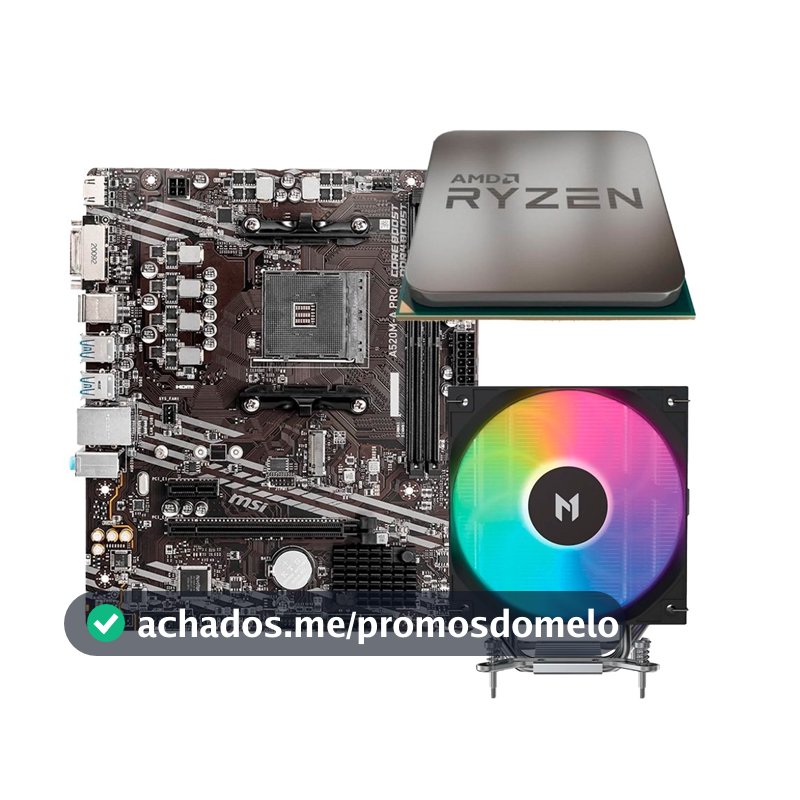 Placa Mãe MSI A520M-A PRO + Processador AMD Ryzen 5 5500F + Air Cooler MACH1 ARTIC
