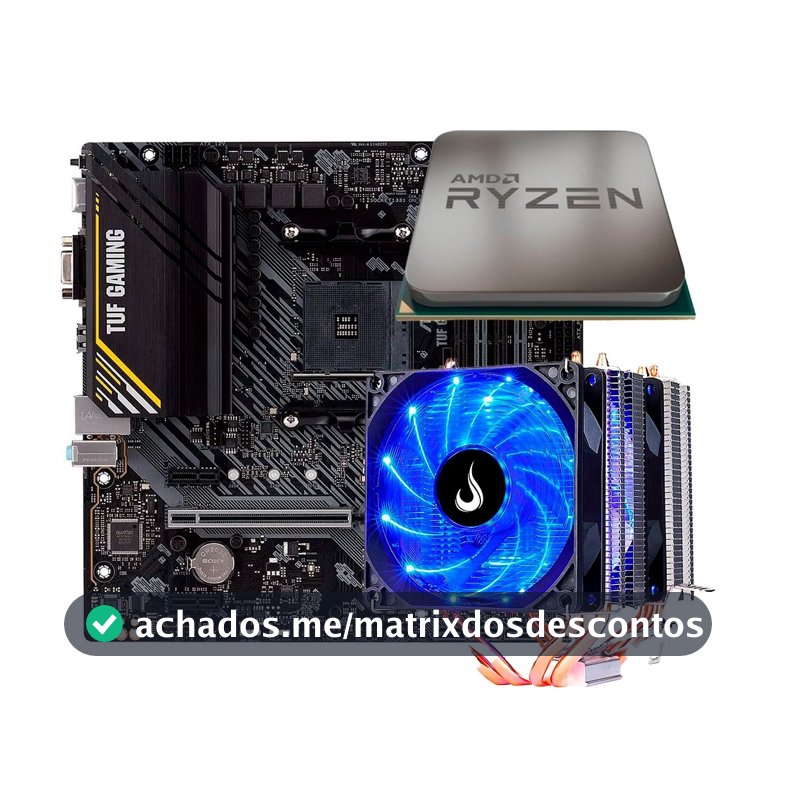 Placa-Mãe ASUS TUF GAMING A520M-PLUS II + Processador AMD Ryzen 5 5500F + Air Cooler Rise Mode Gamer G700