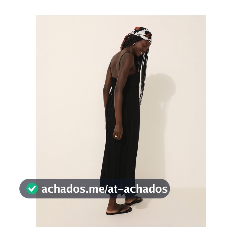 Vestido midi slip dress Olhares Brasileiros feminino em viscose - Preto