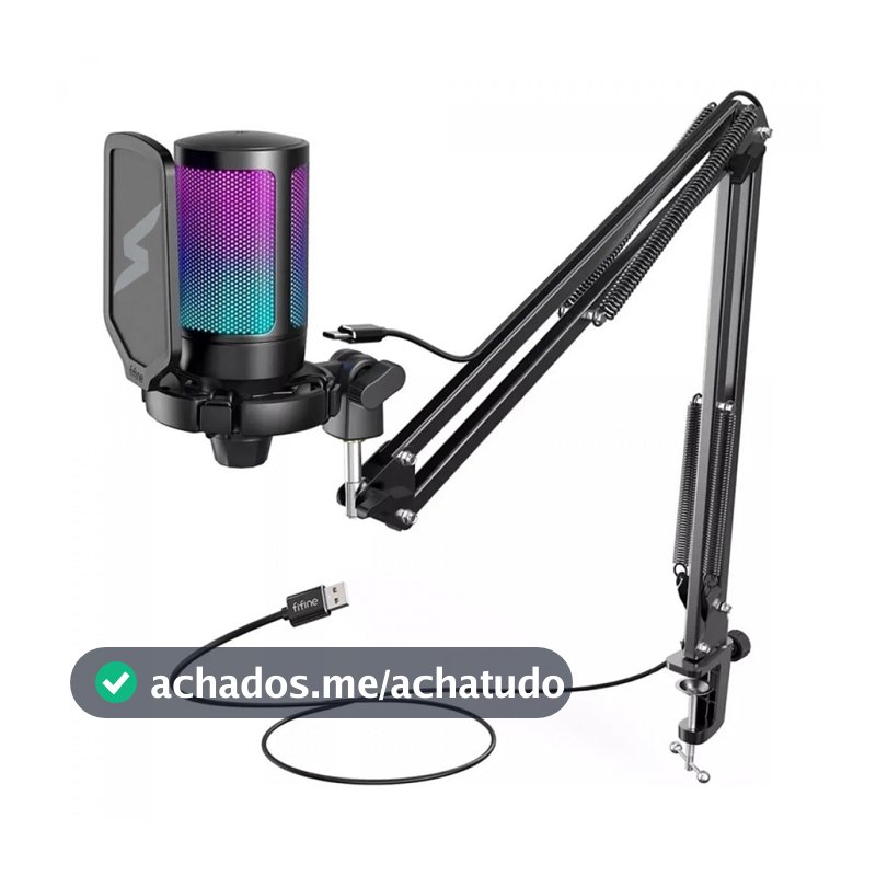 Microfone Gamer Fifine SuperFrame Edition SFM1, RGB, USB, Black, Com Braço Arti