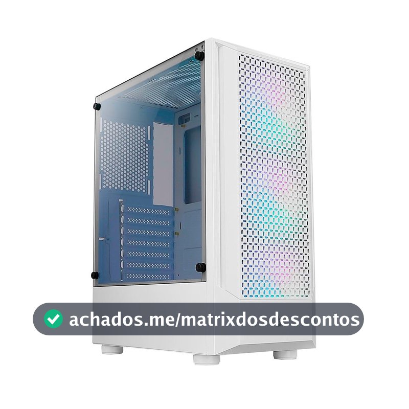 Gabinete Gamer Rise Mode Wave White, Mid Tower, Lateral em Vidro Fumê, ARGB, ATX, 3 Cooler Fan ARGB, Branco - RM-WA-BW-ARGB