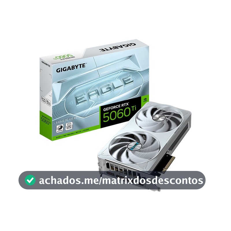 Placa de Vídeo RTX 5060 Ti EAGLEOC ICE 8G Gigabyte NVIDIA GeForce, 8GB GDDR7, 128bits, DLSS, Ray Tracing - GV-N506TEAGLEOC ICE-8GD
