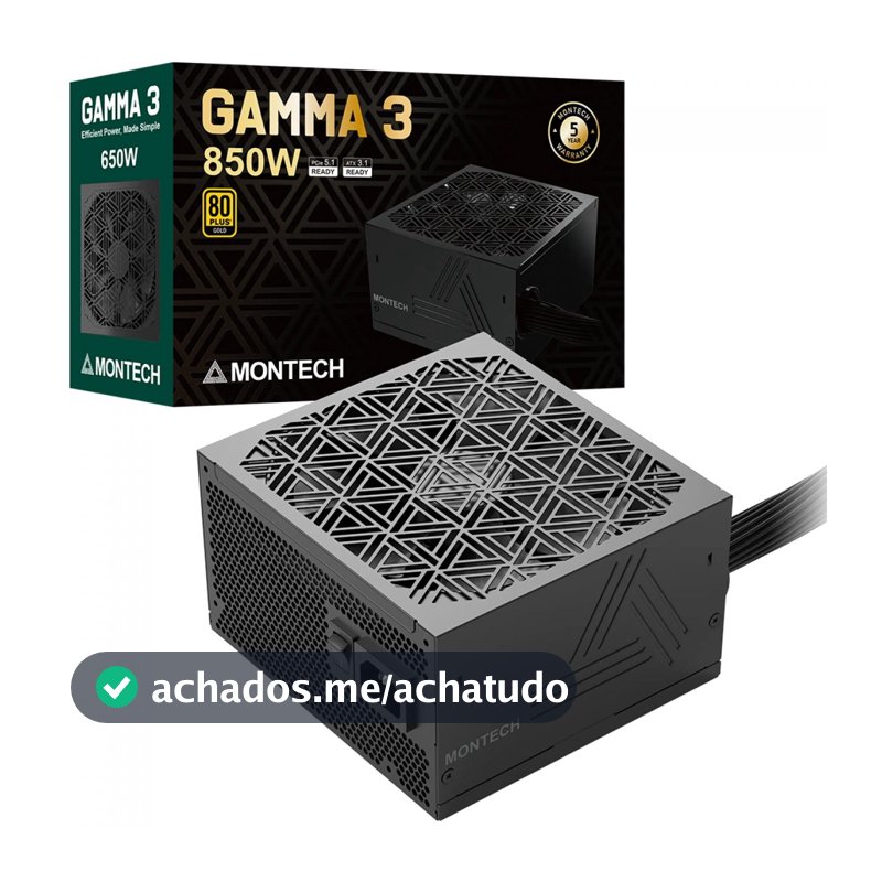 Fonte Montech GAMMA III 850W, 80 Plus Gold, PFC Ativo, Preto