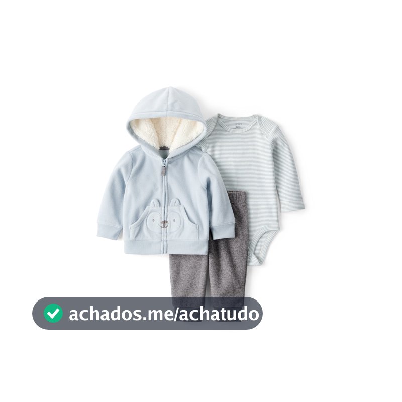 Conjunto longo bebê 3 peças bichinho em fleece - multicor