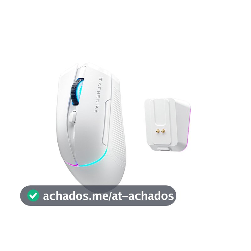 Mouse Gamer Machenike L8 Pro, RGB, Support 8K, 2.4GHz Wireles + DOCK RGB, Carregamento Sem Fio, Branco - JJ02G3006