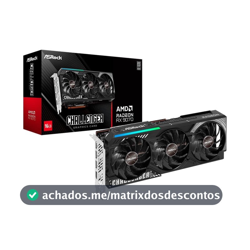 Placa de Vídeo ASRock RX 9070 Challenger AMD Radeon, LED, 16GB, GDDR6, FidelityFX, RDNA - 90-GA5NZZ-00UANF
