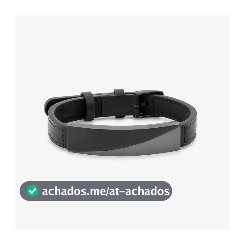 Pulseira Brave Masculina em Couro Preto com Aço Preto - Ajustável