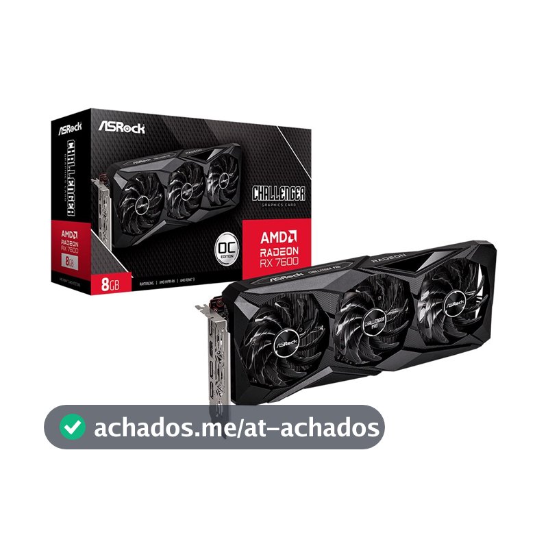 Placa de Vídeo ASRock RX 7600 Challenger PRO OC AMD Radeon, 8GB, GDDR6, Triple Fan - 90-GA62ZZ-00UANF