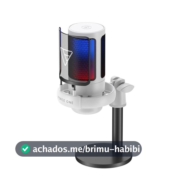 Microfone Gamer Force One Hero, RGB, Botão De Mute, USB, Cardicóide ou Unidirecional, Branco - FR.MC.HE.01