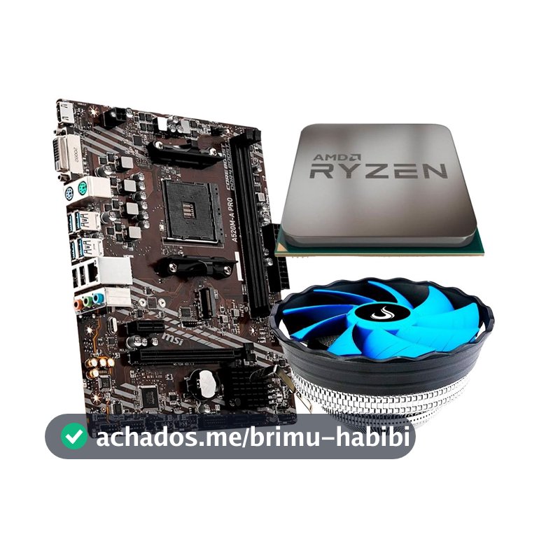 Placa Mãe MSI A520M-A PRO + Processador AMD Ryzen 5 5500F + Air Cooler Gamer Rise Mode X2
