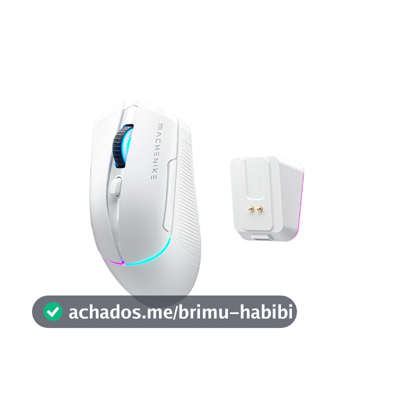 Mouse Gamer Machenike L8 Pro, RGB, Support 8K, 2.4GHz Wireles + DOCK RGB, Carregamento Sem Fio, Branco - JJ02G3006