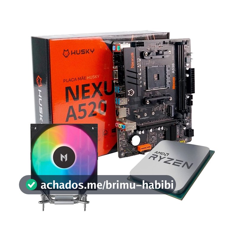 Placa-Mãe Husky Nexus A520 + Processador AMD Ryzen 5 5500F + Air Cooler MACH1 ARTIC