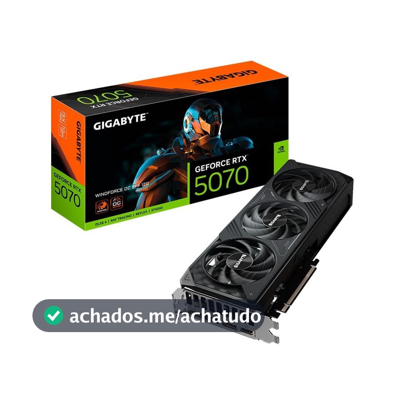 Placa de Vídeo Gigabyte RTX 5070 WINDFORCE OC SFF 12G NVIDIA GeForce, 12GB GDDR7, 192bits, DLSS, Ray Tracing - 9VN5070WO-00-G10