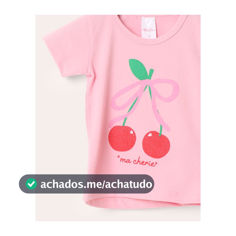 Conjunto Bebê Estampada CerejaS Manga Curta Rosa