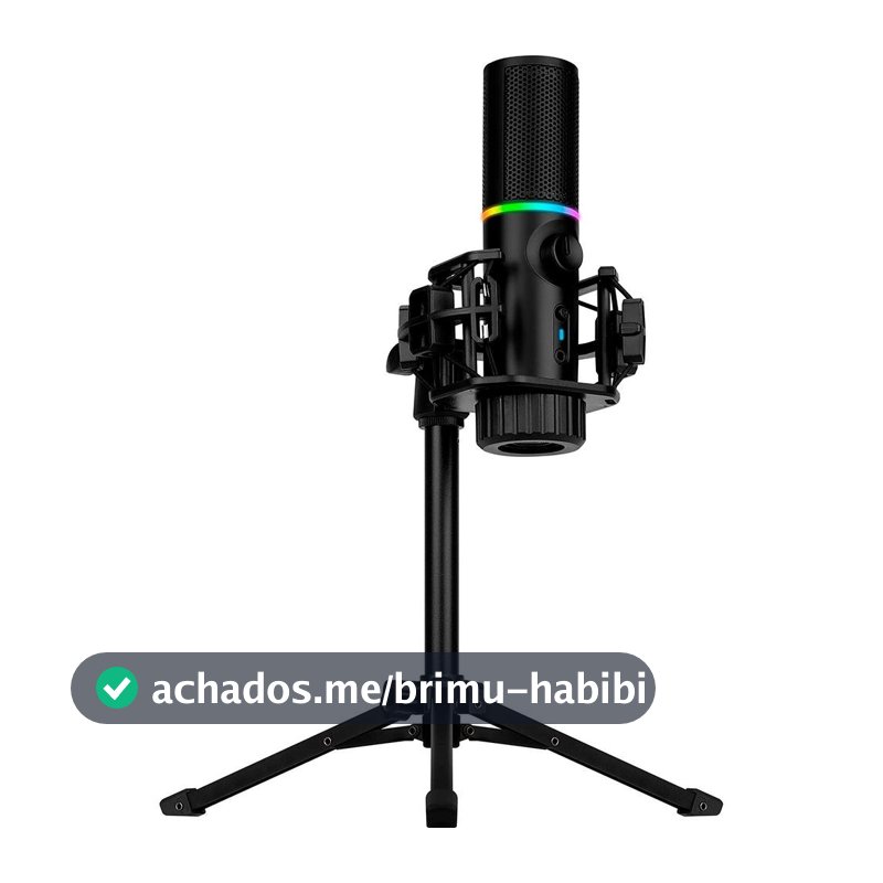 Microfone Condensador Streamplify Tripod, RGB, Tripé Ajustável, Preto - 75665