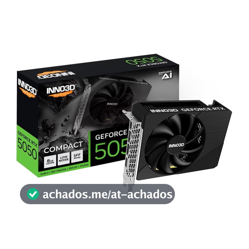 Placa de Vídeo Inno3D RTX 5050 COMPACT Nvidia GeForce. 8GB, GDDR6, 128bits, DLSS 4, Ray Tracing - N50501-08D6-174080N