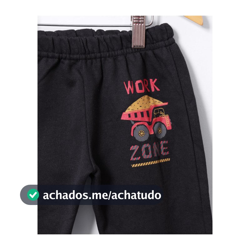 Calça Moletom Bebê Peluciada Jogger Estampa Sortida Preta