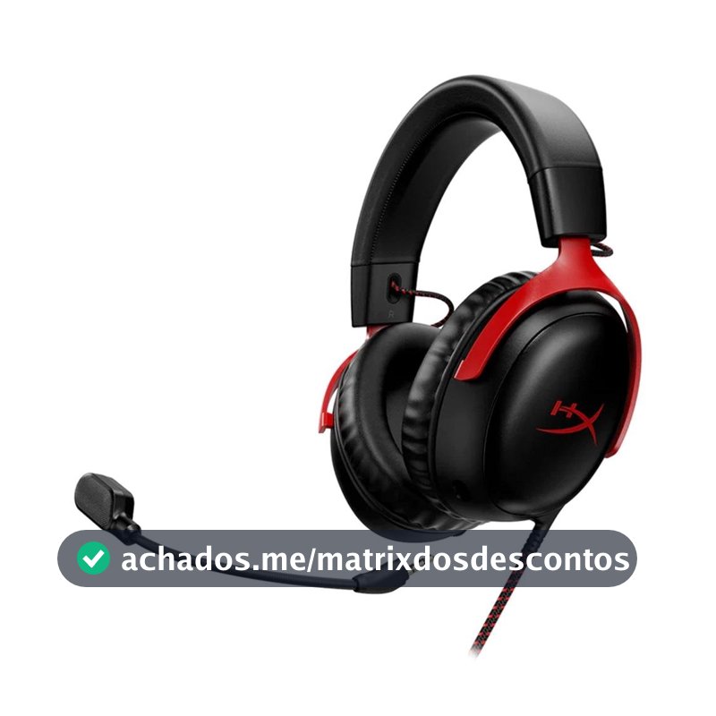 Headset Gamer HyperX Cloud III, DTS, Drivers 53mm, USB, PC, PS5, PS4, XBOX Series X/S, Xbox One, Nintendo Switch, Mobile, Preto e Vermelho - 727A9AA