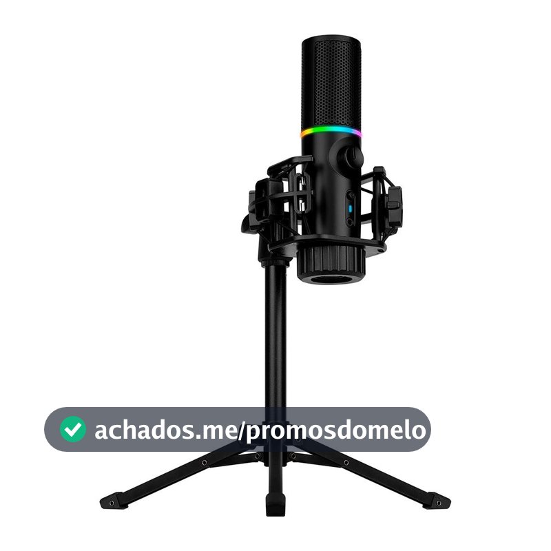 Microfone Condensador Streamplify Tripod, RGB, Tripé Ajustável, Preto - 75665