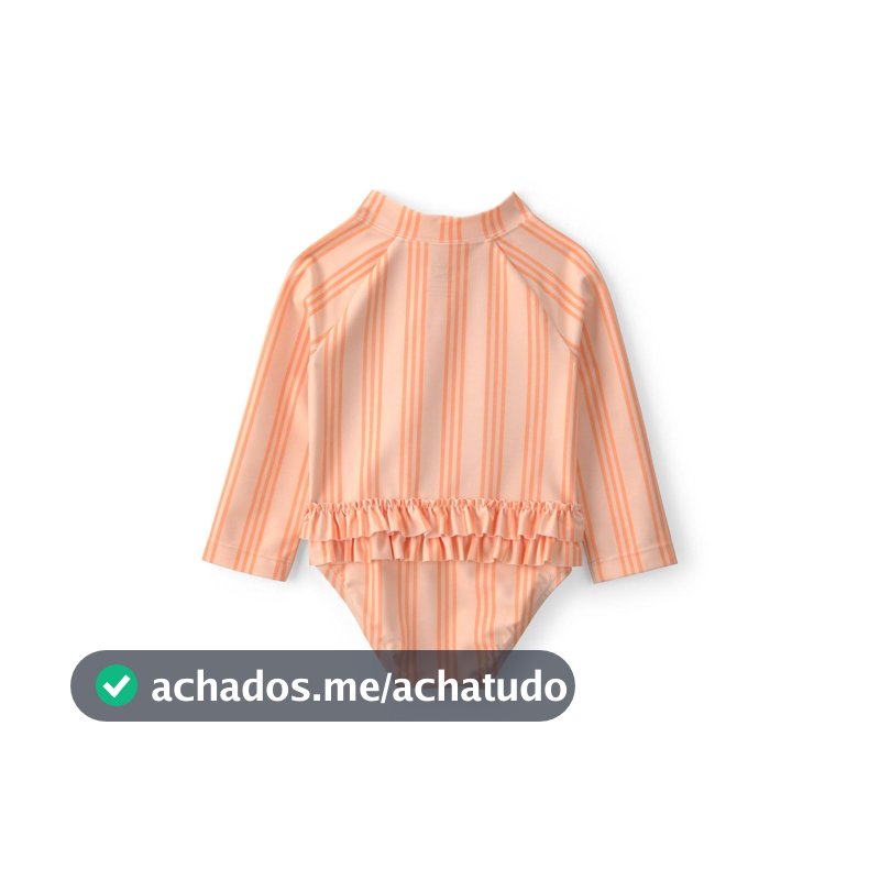 Maiô bebê listrado com babados - Laranja