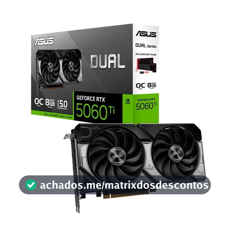 Placa de Vídeo ASUS RTX 5060 TI DUAL O8G NVIDIA GeForce, 8GB, GDDR7, DLSS, Ray Tracing - 90YV0MP2-M0NA00
