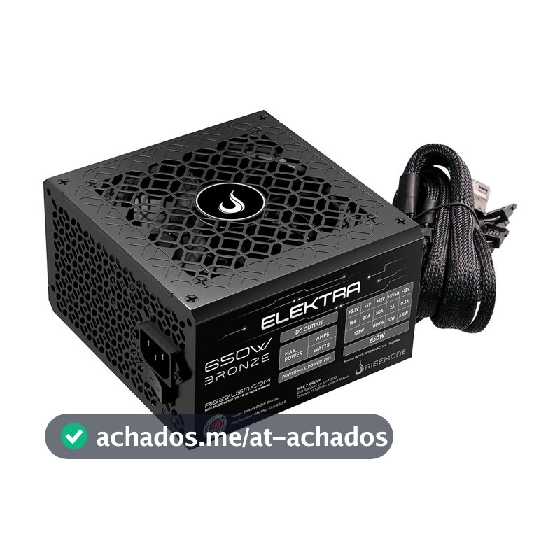 Fonte Gamer Rise Mode Elektra, 650W, Bronze, PFC Ativo, Preto - RM-PSU-ELK-650-B