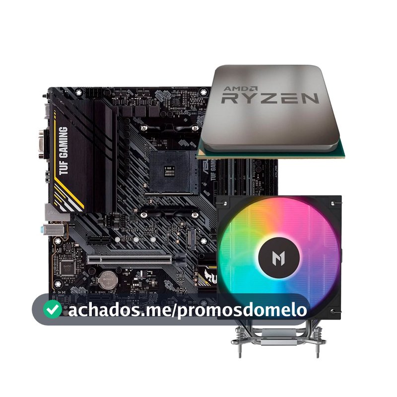 Placa-Mãe ASUS TUF GAMING A520M-PLUS II + Processador AMD Ryzen 5 5500F + Air Cooler MACH1 ARTIC