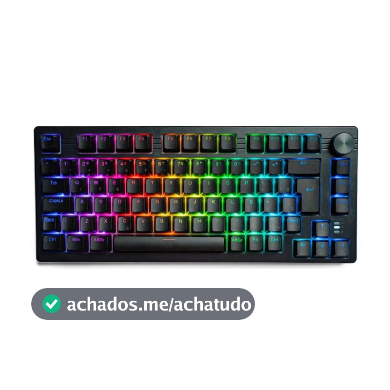 Teclado Sem Fio Mecânico Gamer Husky Nomadic, RGB, Switch Gateron G Pro Brown, Bluetooth, ABNT2, Preto - HTG800PTMA