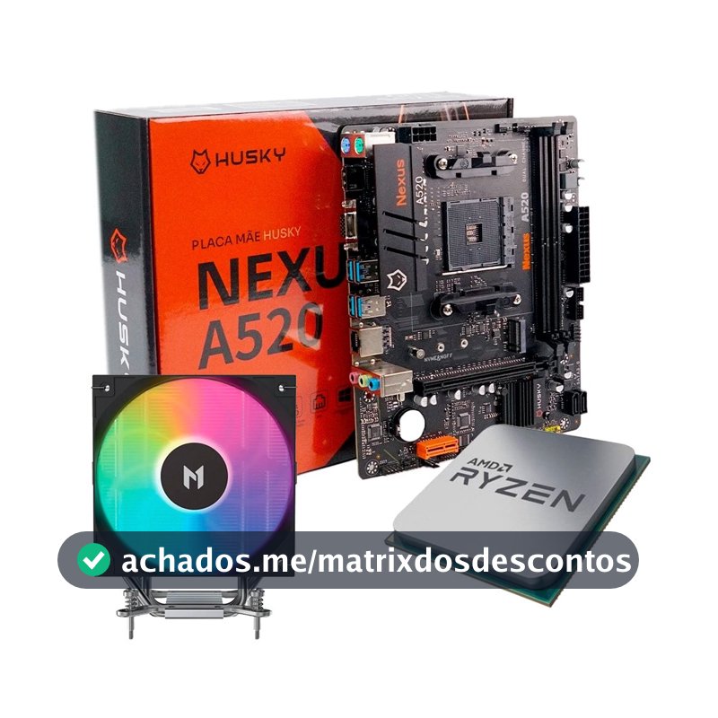 Placa-Mãe Husky Nexus A520 + Processador AMD Ryzen 5 5500F + Air Cooler MACH1 ARTIC