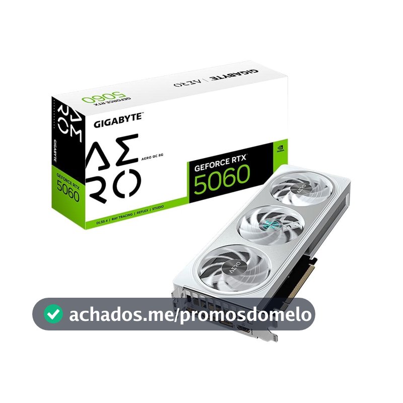 Placa de Vídeo Gigabyte RTX 5060 AERO OC 8G NVIDIA GeForce, 8GB GDDR7, 128bits, DLSS, Triple Fan, Ray Tracing - GV-N5060AERO OC-8GD