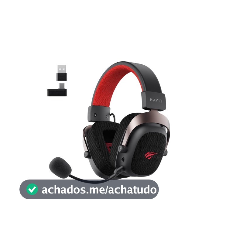 Headset Gamer Sem Fio Havit H2002D Pro, Drivers 53mm, 2.4GHz, P3, Microfone Removível, Preto - HVGMH-H2002d PRO-BK+OC+RE