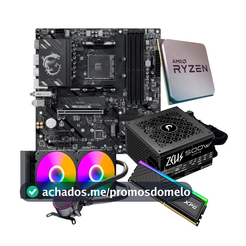 Placa-Mãe MSI B550M Gaming Plus WiFi6E + Ryzen 7 5700X + Water Cooler MACH1 Logic 240mm + Memória XPG 8GB + Fonte 500W