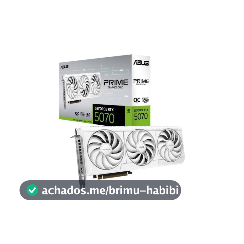 Placa de Vídeo ASUS PRIME RTX 5070 OC 12G WHITE NVIDIA Geforce, 12GB, GDDR7, OpenGL 4.6, 2587 MHz, Triple Fan, DLSS 4 - 90YV0M19-M0NA00