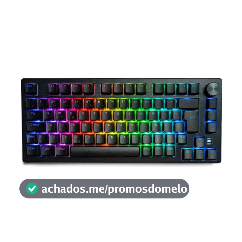 Teclado Sem Fio Mecânico Gamer Husky Nomadic, RGB, Switch Gateron G Pro Brown, Bluetooth, ABNT2, Preto - HTG800PTMA